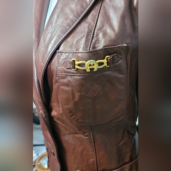 Etienne Aigner Ox Blood Genuine Leather Vintage Jacket Blazer - Picture 3 of 8